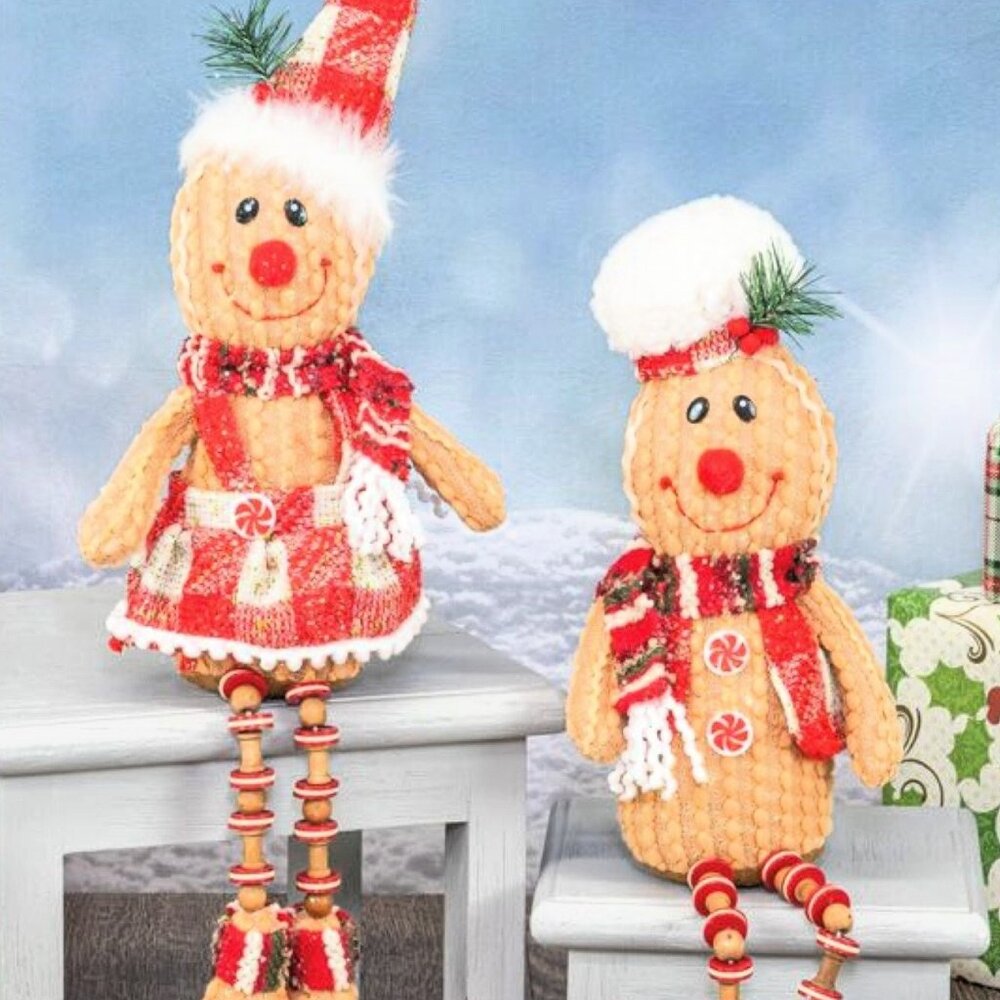 Set of 2- Red Plaid Button Leg Gingerbread